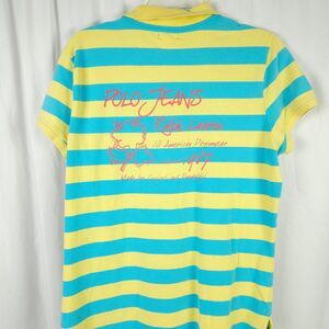 Polo Jeans Ralph Lauren Blue Yellow Striped Polo Shirt Boys XL Short Sleeve